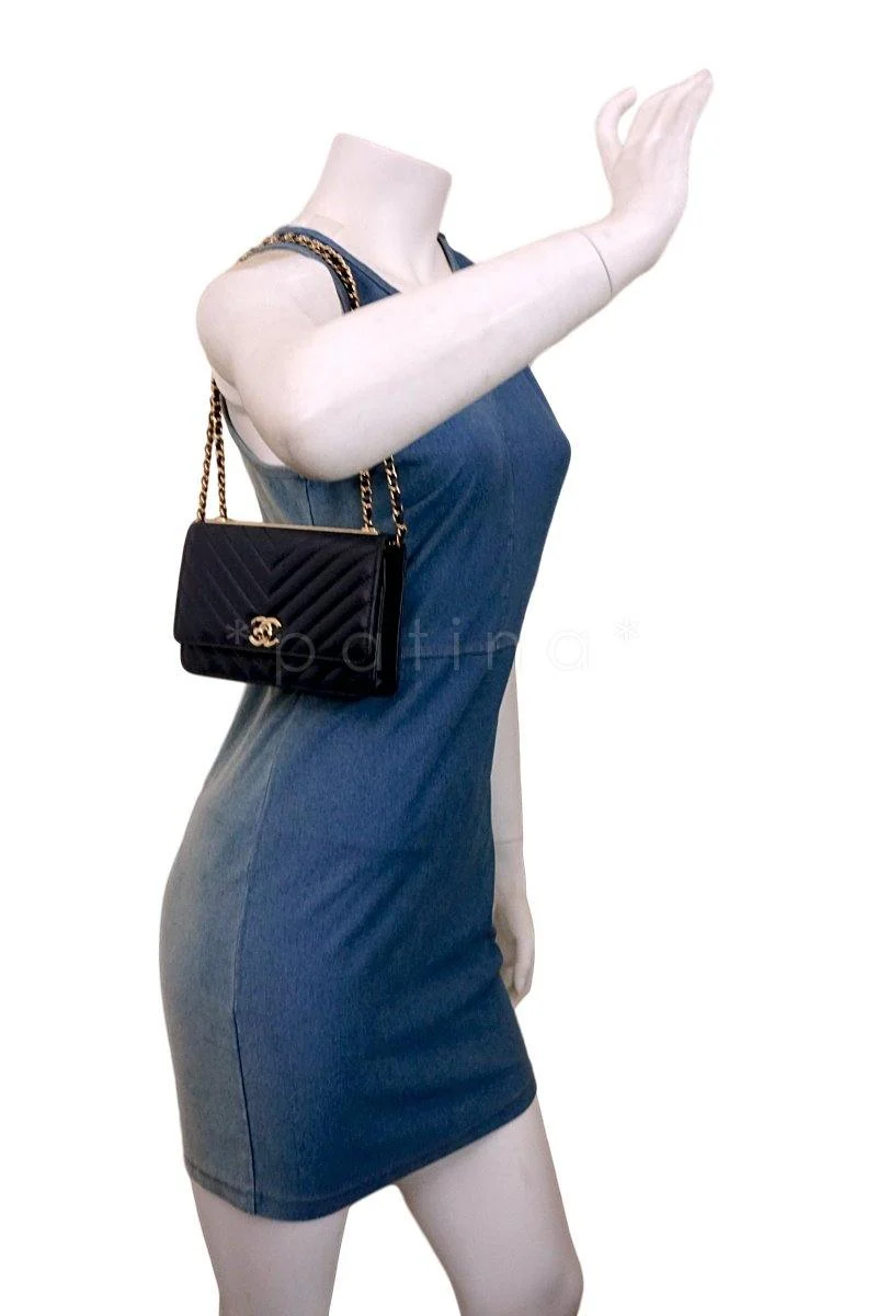 New 18P Chanel Navy Blue Rare Trendy CC Classic Wallet on Chain WOC Flap Bag GHW - Image 15