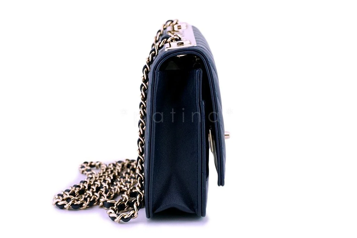 New 18P Chanel Navy Blue Rare Trendy CC Classic Wallet on Chain WOC Flap Bag GHW - Image 4