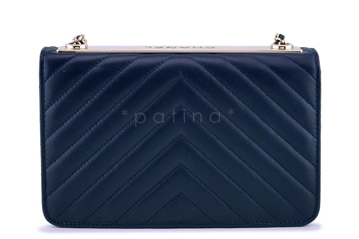 New 18P Chanel Navy Blue Rare Trendy CC Classic Wallet on Chain WOC Flap Bag GHW - Image 5