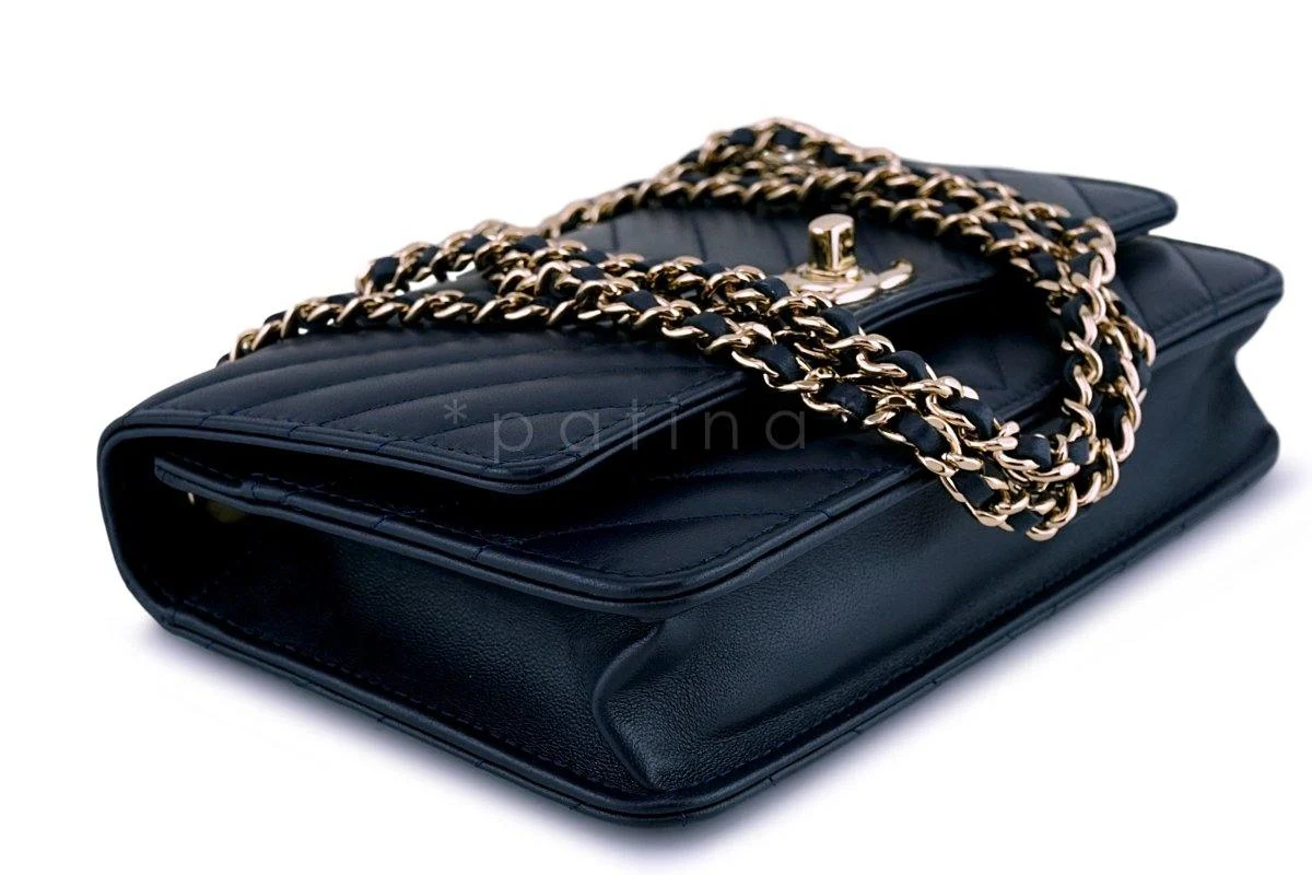 New 18P Chanel Navy Blue Rare Trendy CC Classic Wallet on Chain WOC Flap Bag GHW - Image 7