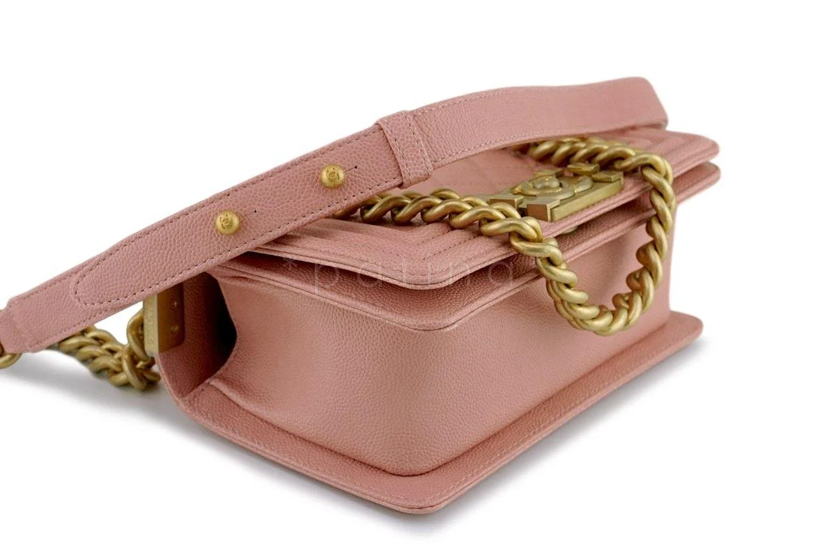 New 18P Chanel Nude Pink Caviar Small Classic Boy Bag Flap GHW - Image 7