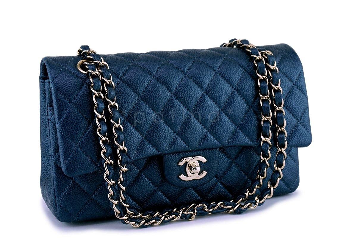 New 18S Chanel Pearly Navy Blue Caviar Medium Classic Double Flap Bag GHW - Image 2