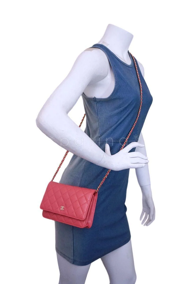 New 18S Chanel Pink Caviar Classic Quilted WOC Wallet on Chain Flap Bag GHW - Image 14