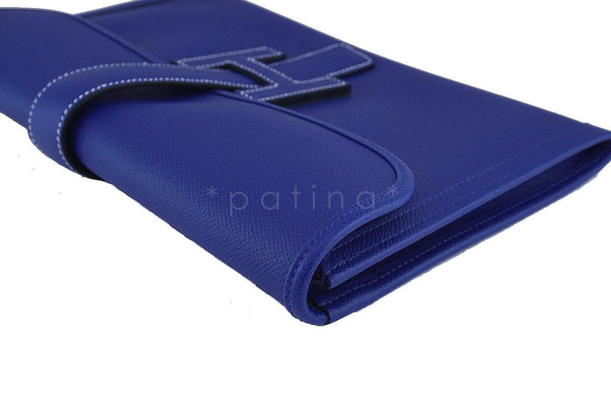 New 2017 Hermes 29cm Electric Blue Jige Clutch Bag NIB - Image 5