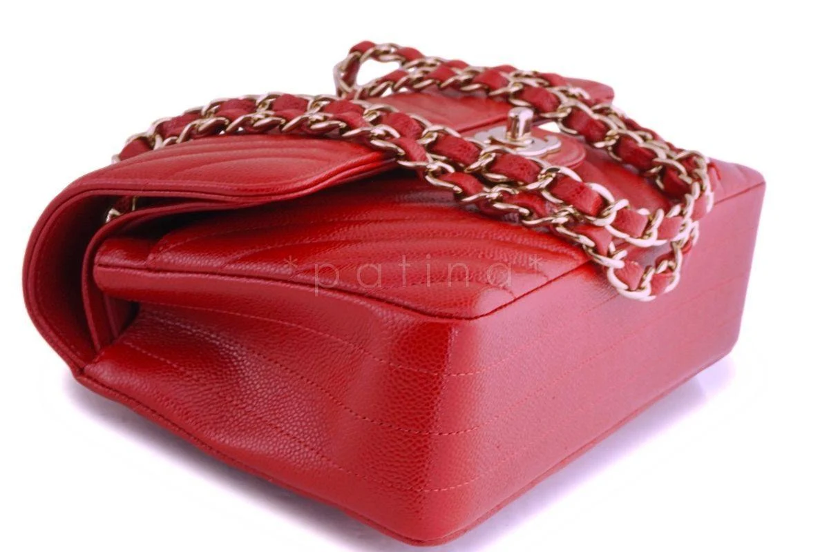 New 20B Chanel Red Caviar Chevron Small Classic Double Flap Bag GHW - Image 7