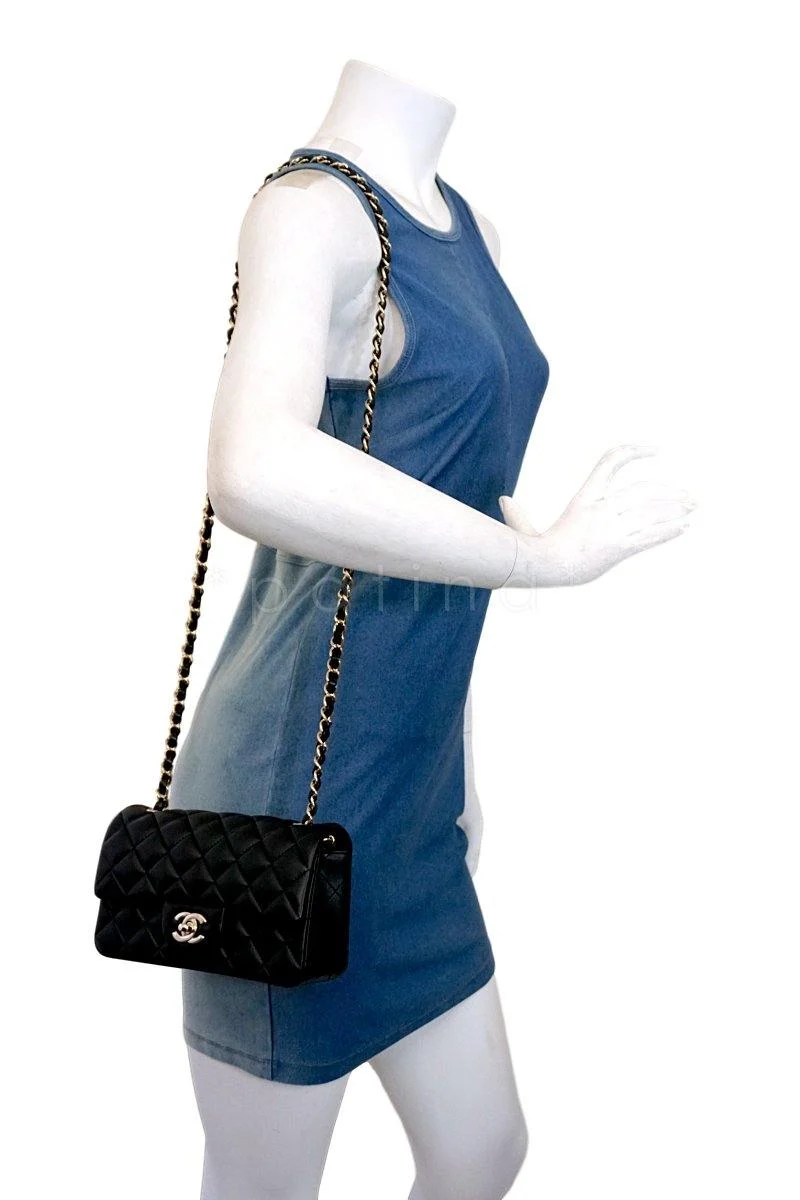 New Chanel 18B Black Lambskin Rectangular Mini Flap Bag GHW - Image 14