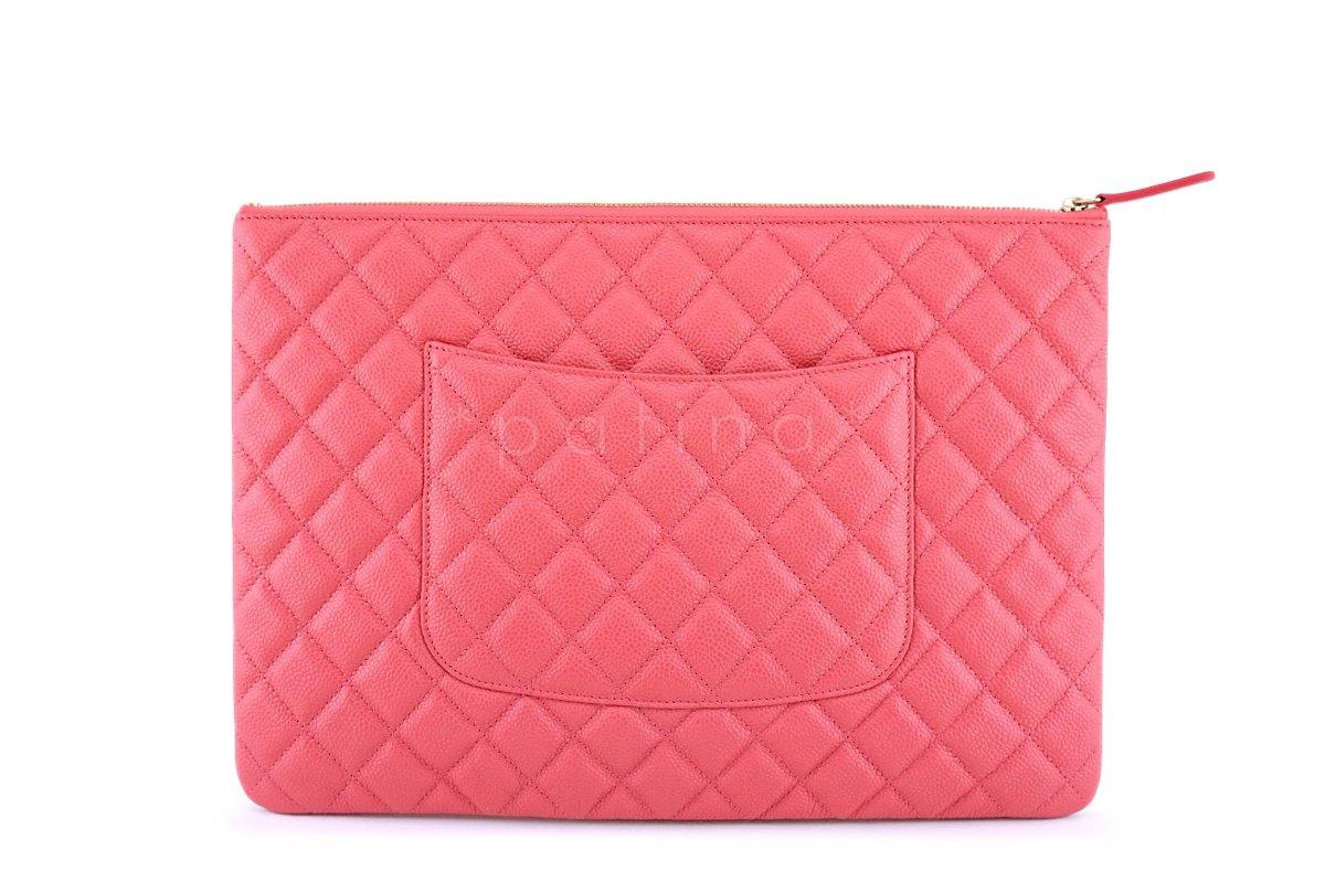 New Chanel 18S Pearly Pink Caviar Large Classic O Case Clutch Bag - Image 2