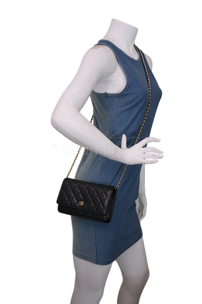 New Chanel Black Caviar Classic Quilted WOC Wallet on Chain Flap Bag GHW - Image 14