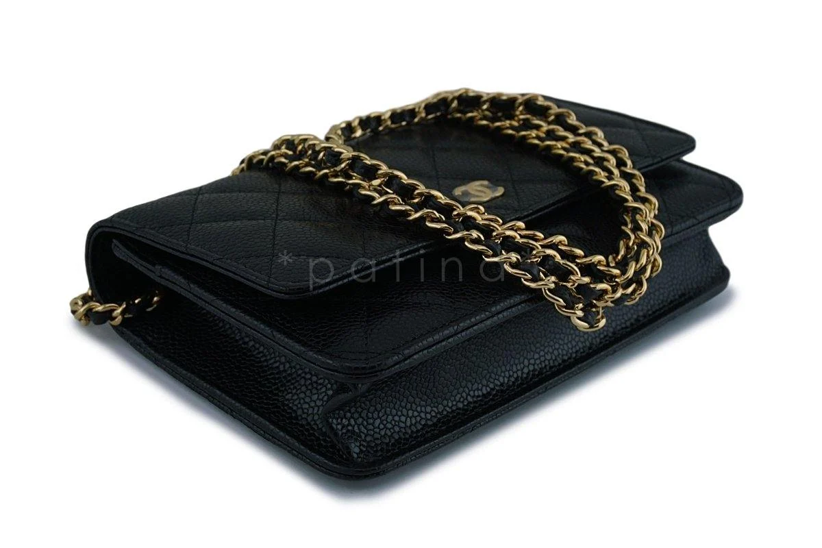 New Chanel Black Caviar Classic Quilted WOC Wallet on Chain Flap Bag GHW - Image 7