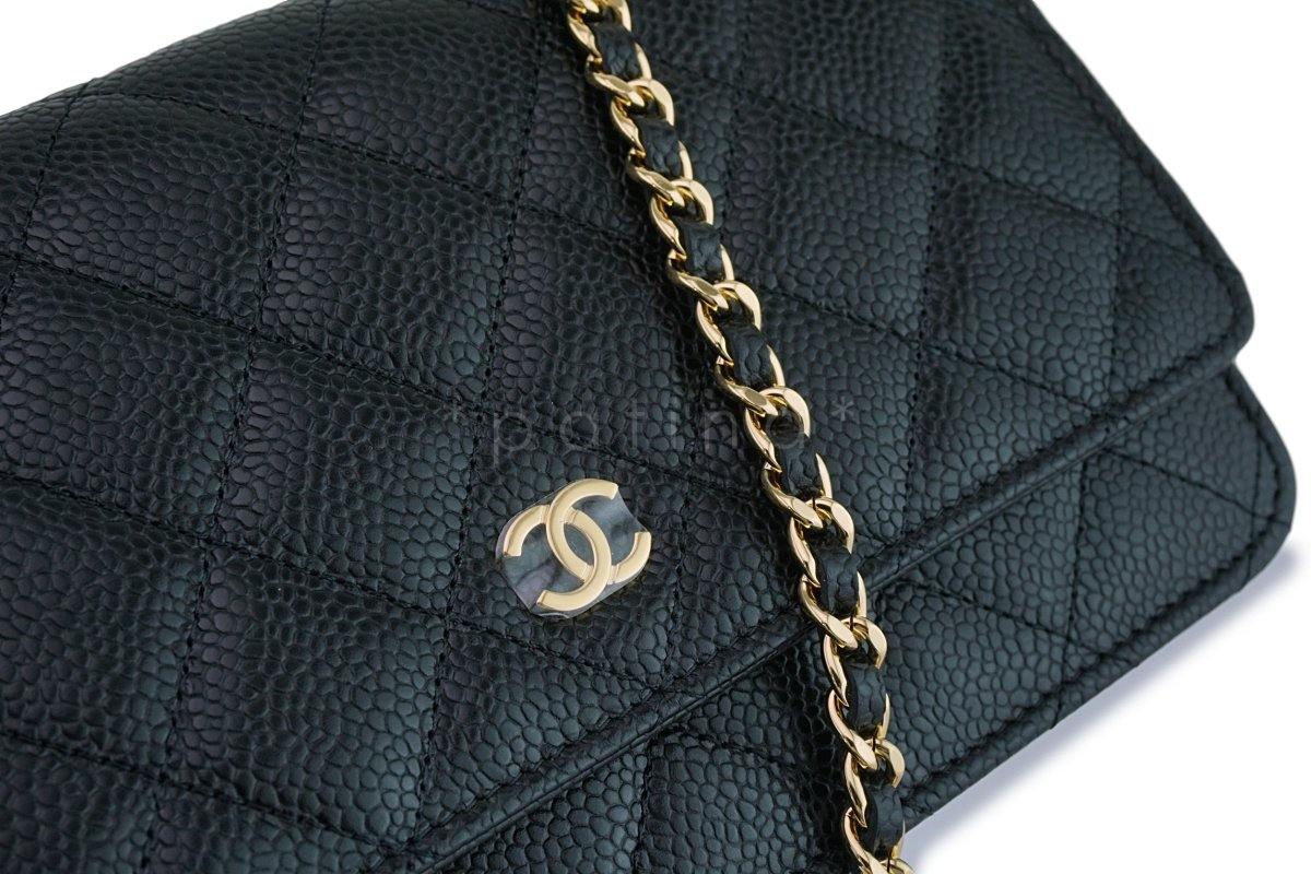 New Chanel Black Caviar Classic Quilted WOC Wallet on Chain Flap Bag GHW - Image 8