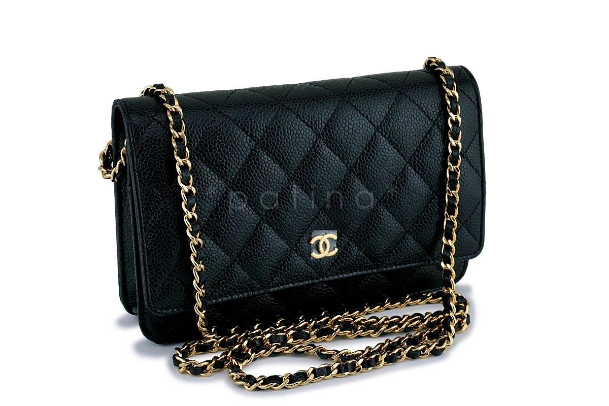 New Chanel Black Caviar Classic Wallet on Chain WOC Flap Bag GHW - Image 2