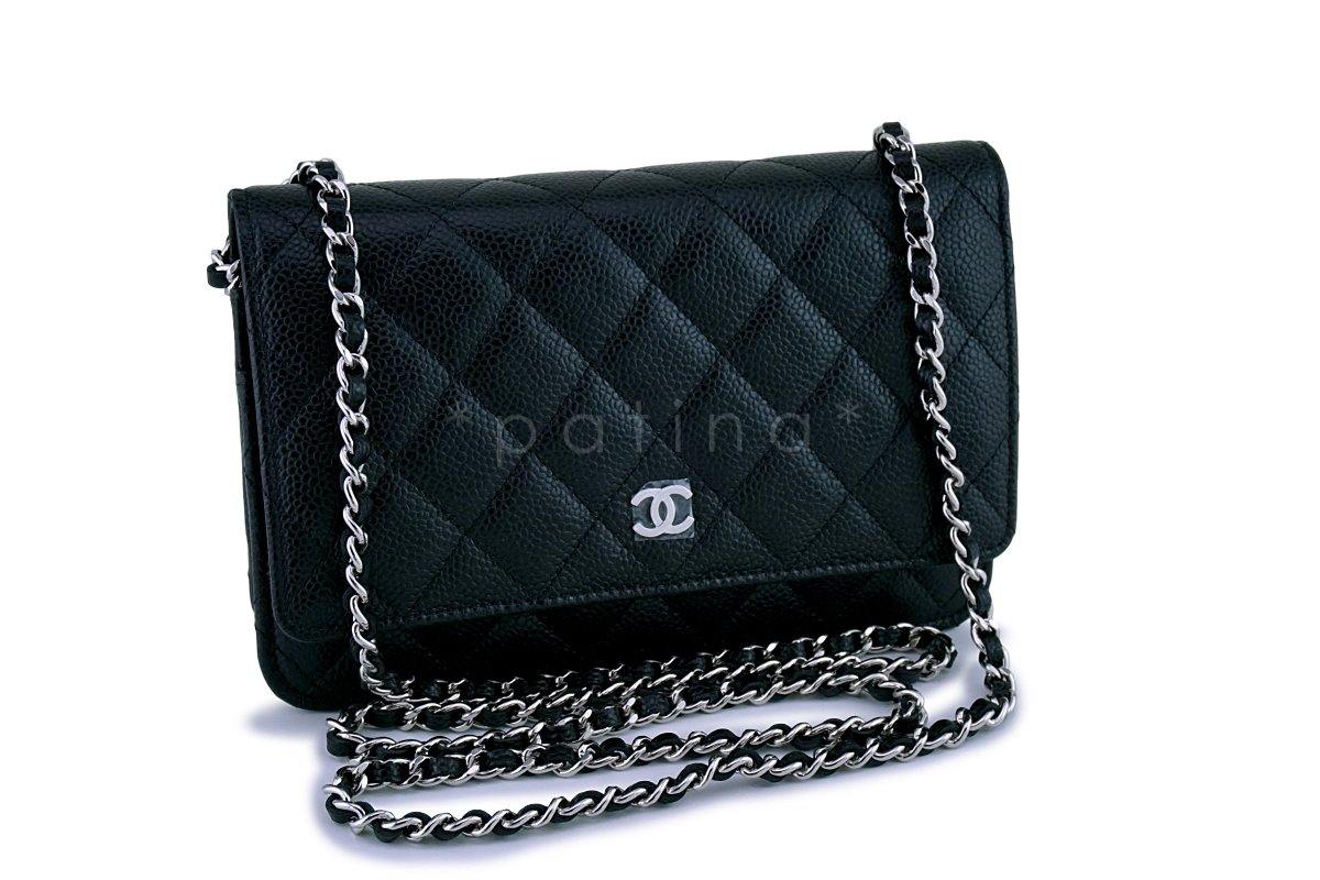 New Chanel Black Caviar Classic Wallet on Chain WOC Flap Bag SHW - Image 2