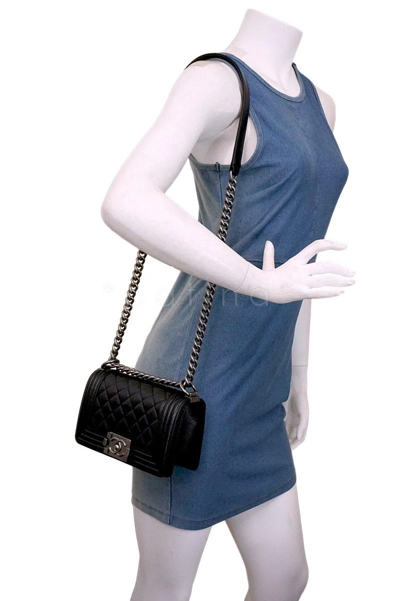 New Chanel Black Caviar Small Boy Classic Flap Bag RHW - Image 14