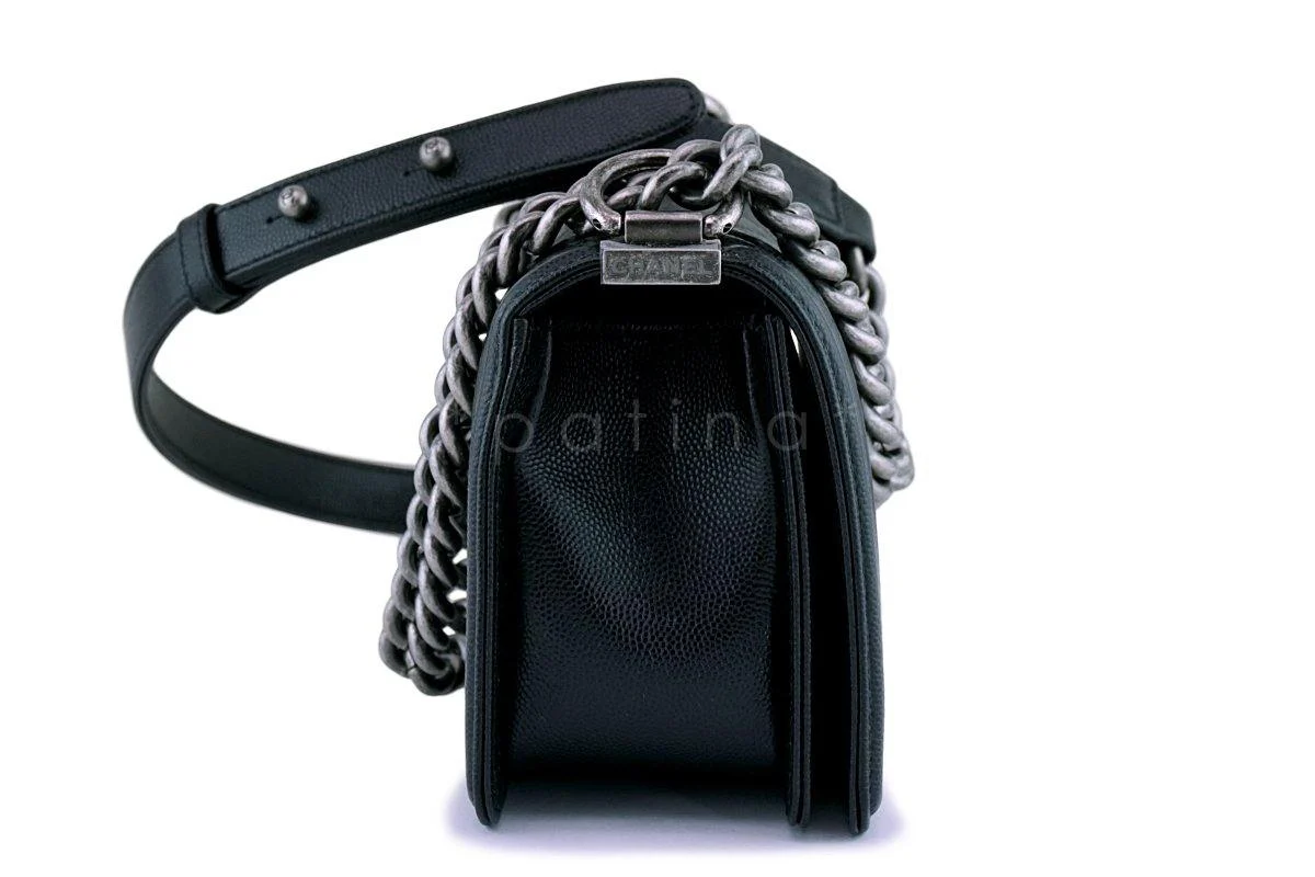 New Chanel Black Caviar Small Boy Classic Flap Bag RHW - Image 4
