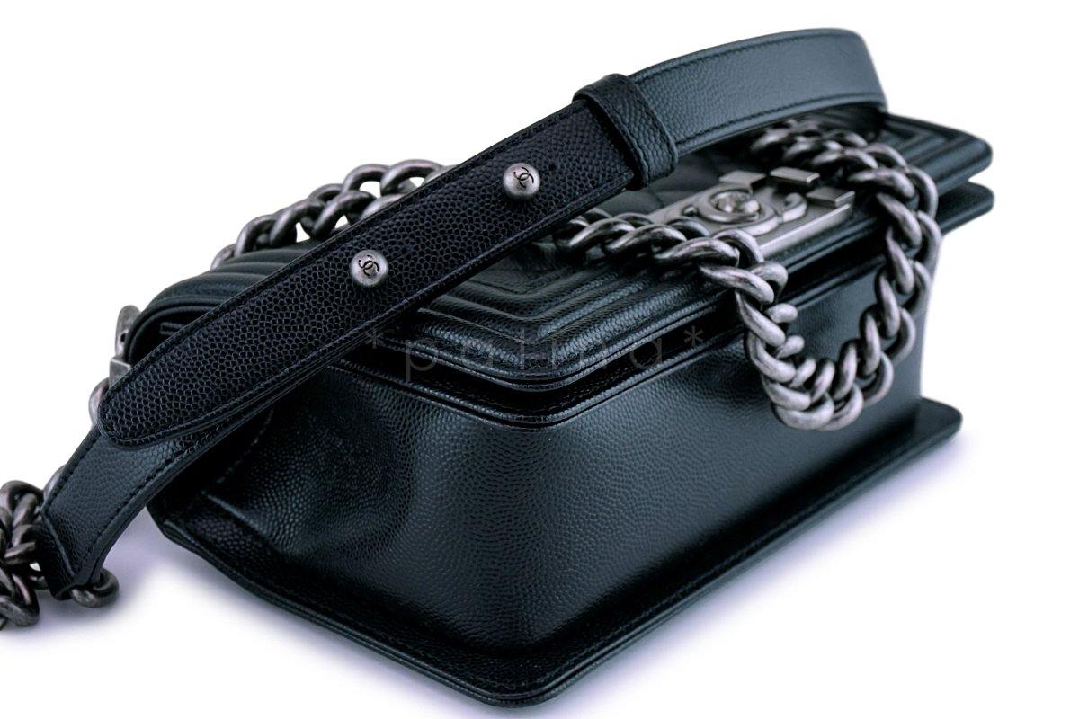 New Chanel Black Caviar Small Boy Classic Flap Bag RHW - Image 7