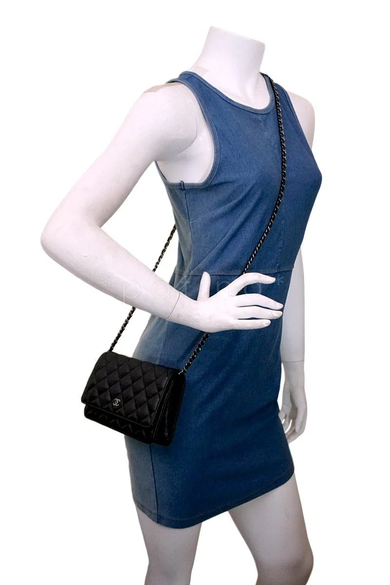 New Chanel Black Iridescent Caviar Classic Quilted WOC Wallet on Chain Flap Bag - Image 14