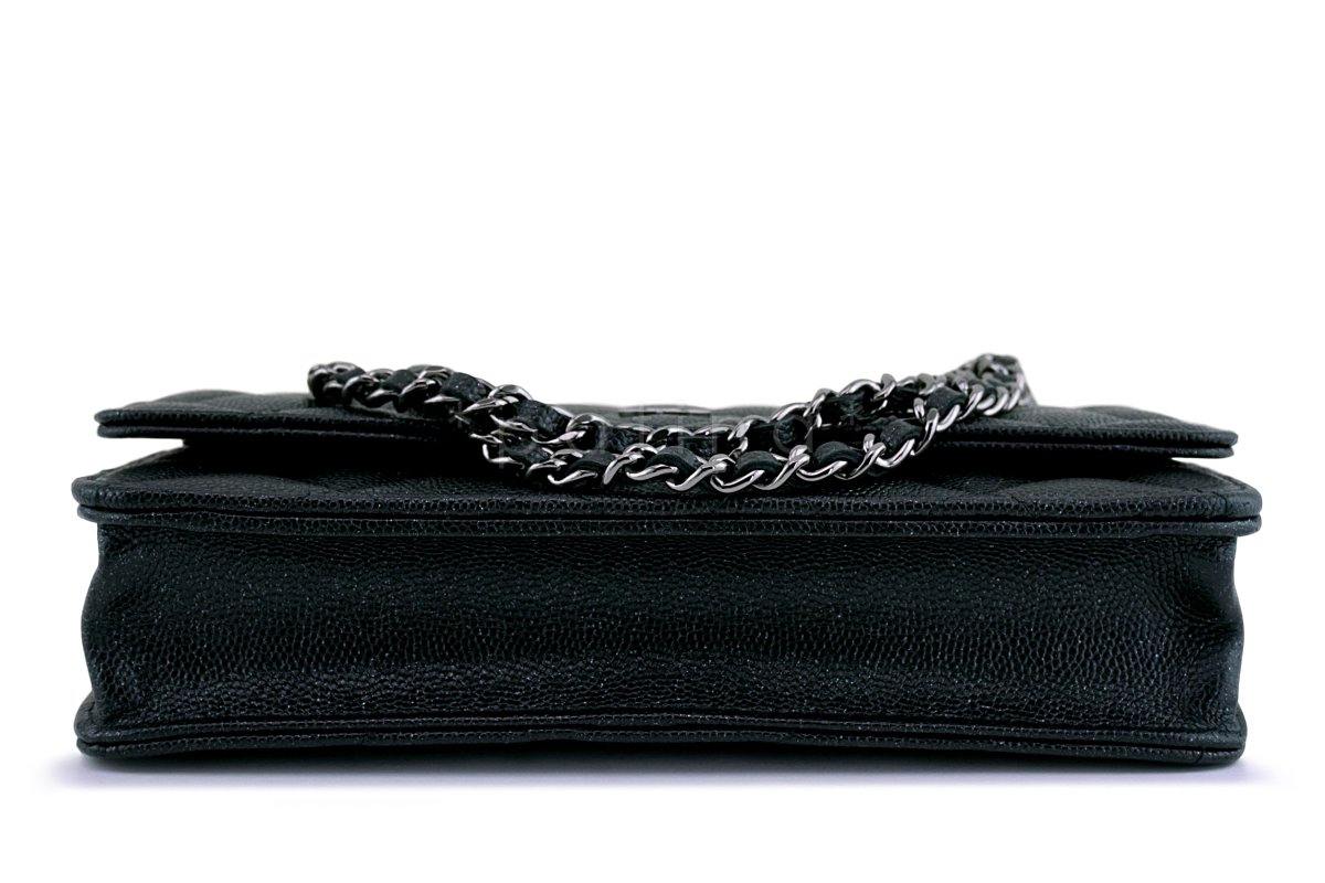 New Chanel Black Iridescent Caviar Classic Quilted WOC Wallet on Chain Flap Bag - Image 6