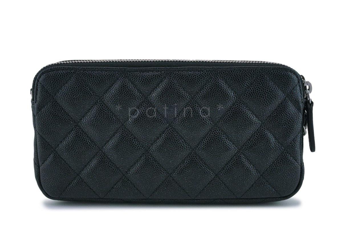 New Chanel Iridescent Black Caviar Mini Zip Case Wallet on Chain WOC Bag - Image 4