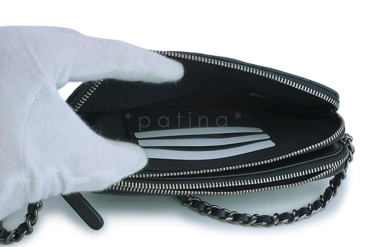 New Chanel Iridescent Black Caviar Mini Zip Case Wallet on Chain WOC Bag - Image 9