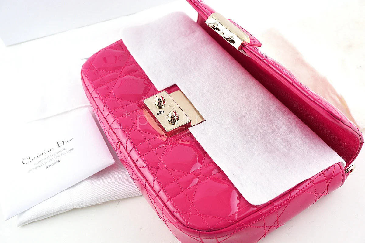 NEW Miss Dior Fucshia Pink Patent Promenade Pochette Christian D WOC Bag - Image 10