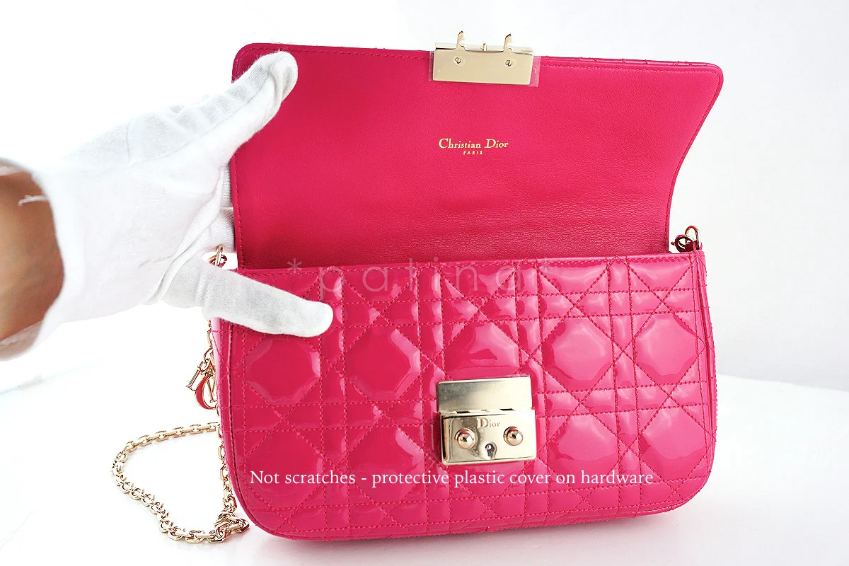 NEW Miss Dior Fucshia Pink Patent Promenade Pochette Christian D WOC Bag - Image 7