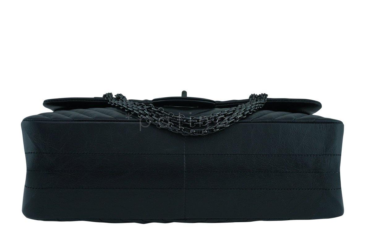 New Rare Chanel So Black Chevron 227 Jumbo Classic Reissue 2.55 Flap Bag - Image 6