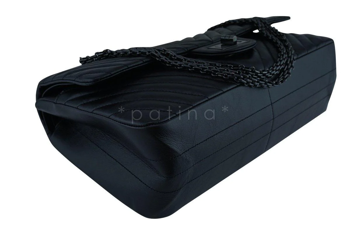 New Rare Chanel So Black Chevron 227 Jumbo Classic Reissue 2.55 Flap Bag - Image 7