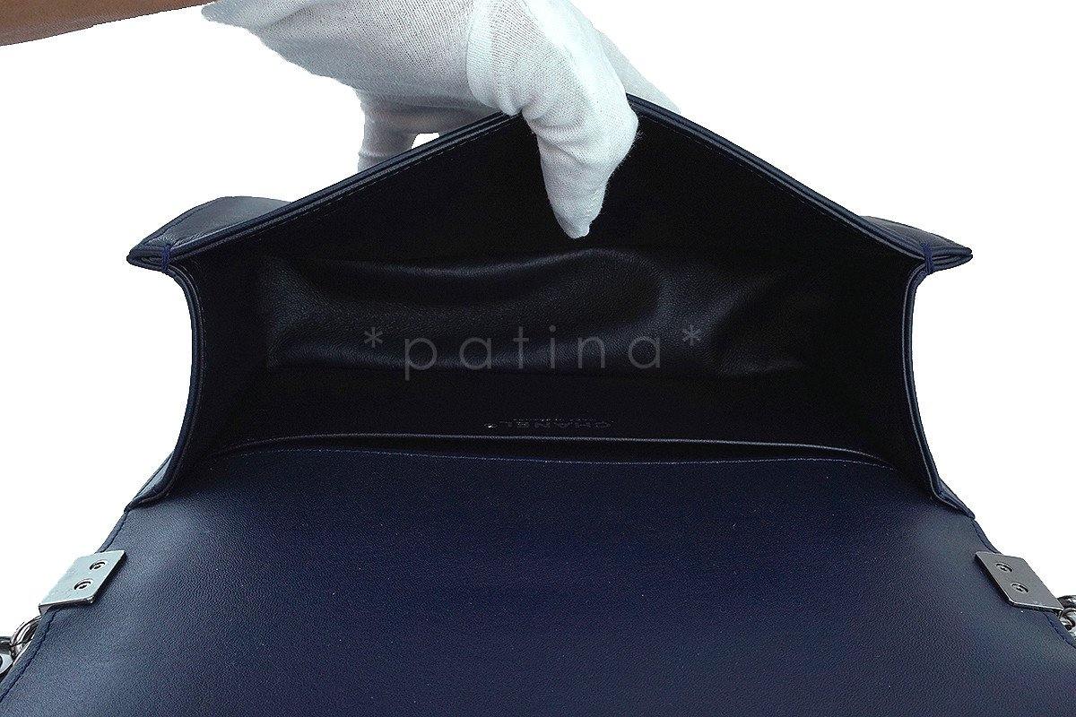NIB 17S Chanel Rare Jeweled Tweed Lambskin Navy Blue Medium Boy Flap Bag - Image 11