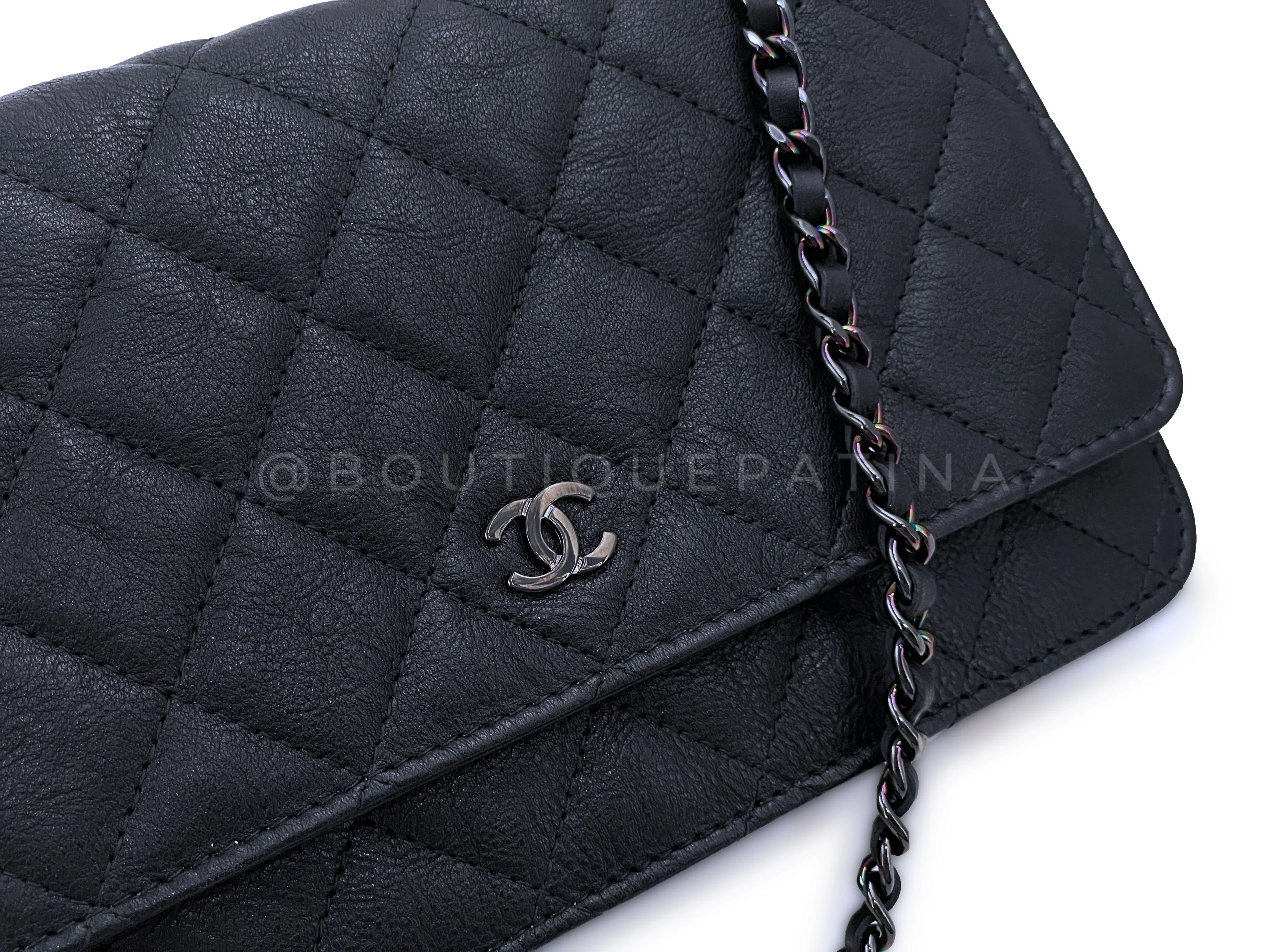 NIB 17S Chanel So Black Classic WOC Wallet on Chain Flap Bag Crumpled Calfskin - Image 8