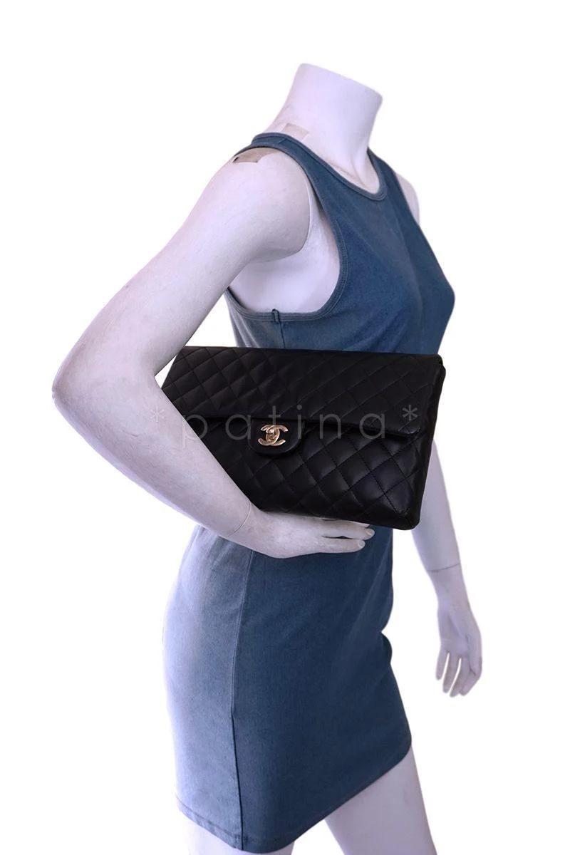 NIB 18B Chanel Black Lambskin Timeless Classic Clutch Bag GHW - Image 13