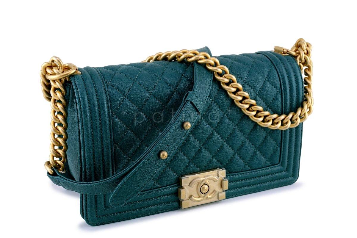 NIB 18B Chanel Dark Turquoise Caviar Medium Boy Flap Bag GHW - Image 2