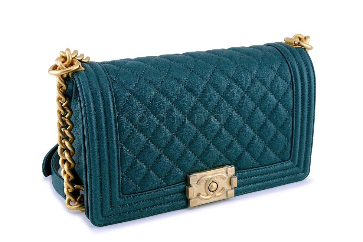 NIB 18B Chanel Dark Turquoise Caviar Medium Boy Flap Bag GHW - Image 3
