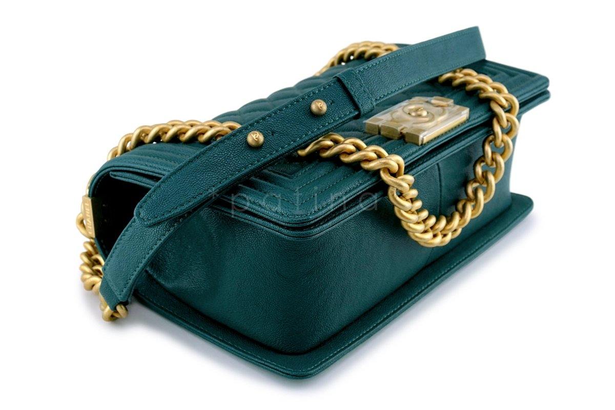 NIB 18B Chanel Dark Turquoise Caviar Medium Boy Flap Bag GHW - Image 7