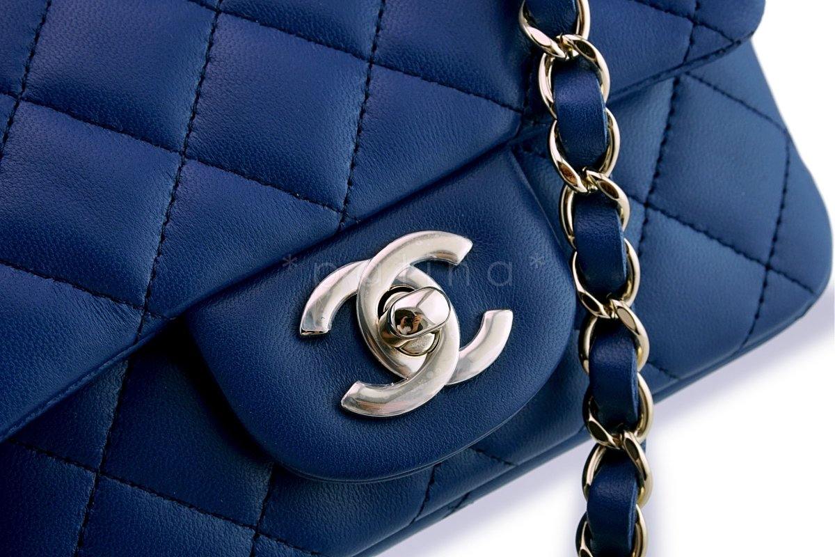 NIB 18C Chanel Blue Classic Quilted Square Mini 2.55 Flap Bag GHW - Image 8