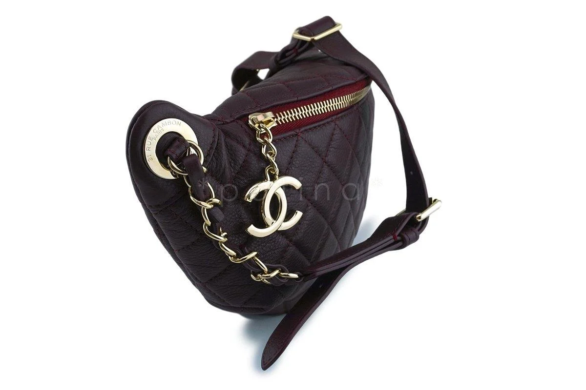 NIB 18K Chanel Plum Burgundy Grained Calf Soft Banane Fanny Pack Waist Bag GHW - Image 3