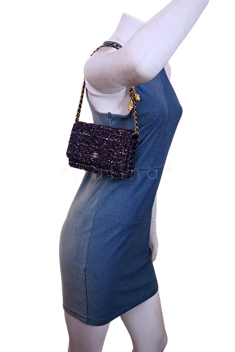 NIB 18K Chanel Purple Tweed Wallet on Chain w/Charms WOC Mini Flap Bag GHW - Image 14
