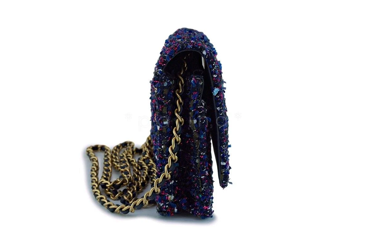 NIB 18K Chanel Purple Tweed Wallet on Chain w/Charms WOC Mini Flap Bag GHW - Image 4