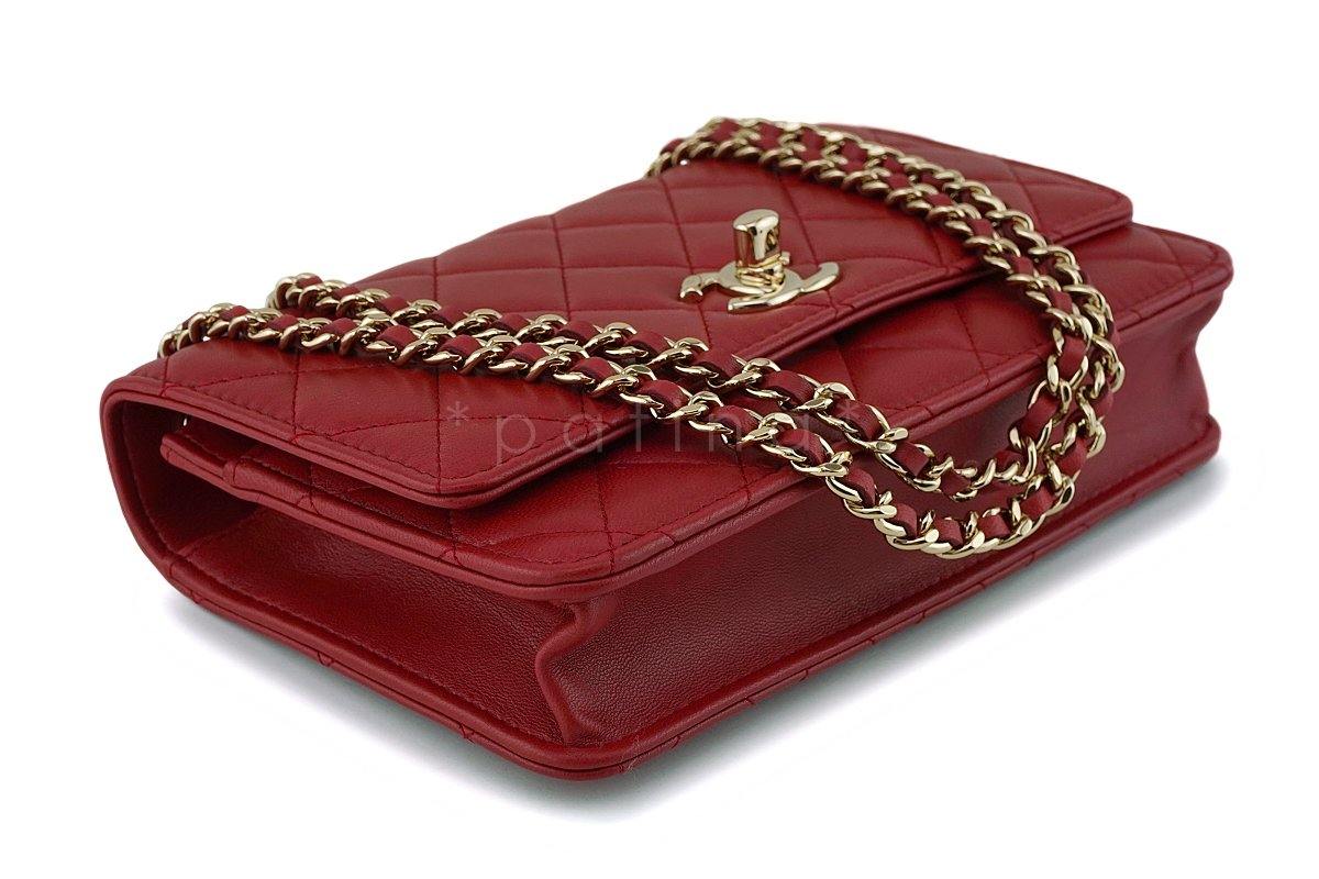 NIB 18K Chanel Red Trendy CC Wallet on Chain WOC Mini Flap Bag GHW - Image 8