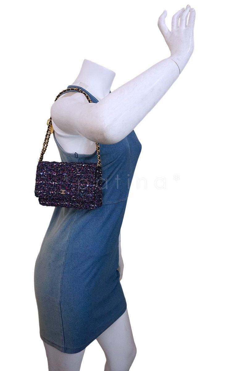 NIB 18K Chanel Purple Tweed Wallet on Chain w/Charms WOC Mini Flap Bag GHW - Image 14