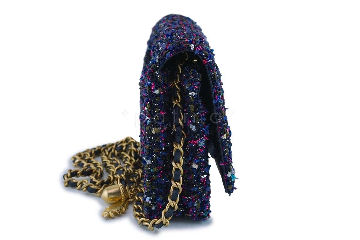 NIB 18K Chanel Purple Tweed Wallet on Chain w/Charms WOC Mini Flap Bag GHW - Image 4