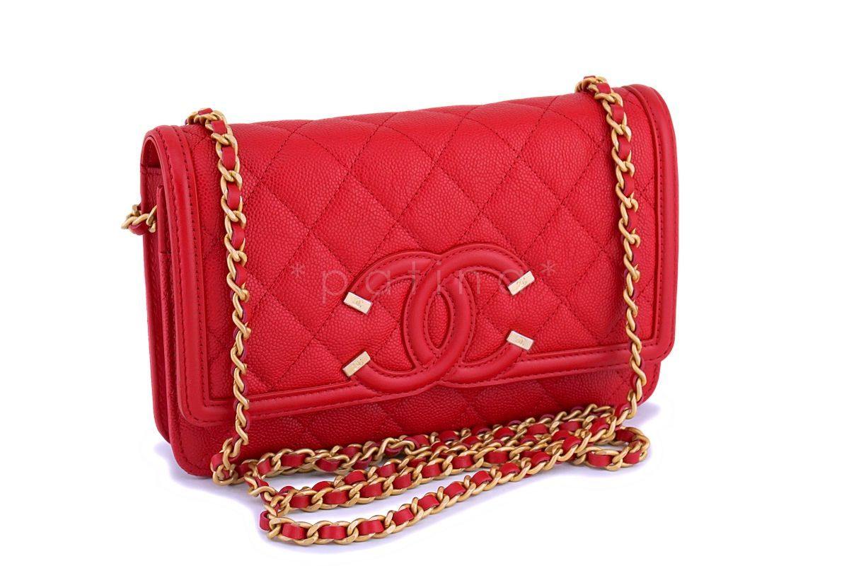 NIB 18P Chanel Red Caviar Filigree WOC Wallet on Chain Flap Bag - Image 2