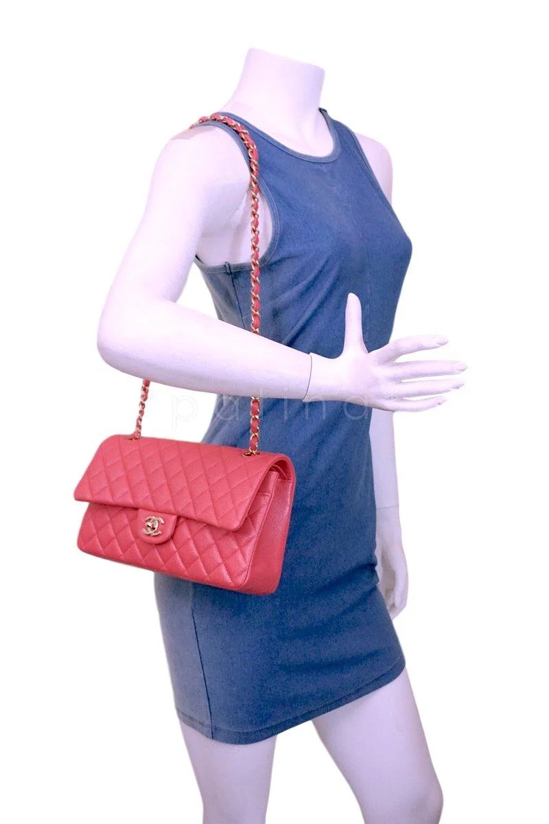 NIB 18S Chanel Pearly Pink Caviar Medium Classic Double Flap Bag - Image 15