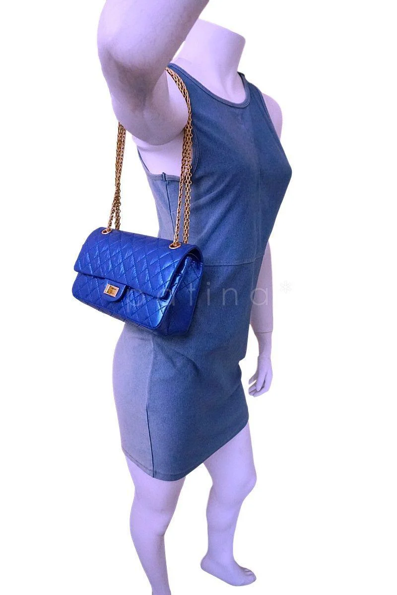 NIB 19A Chanel Iridescent Royal Electric Blue 2.55 225 Small Reissue Flap Bag - Image 13