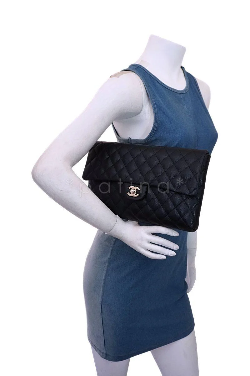 NIB 19B Chanel Black Caviar Timeless Classic Flap Clutch Bag GHW - Image 13