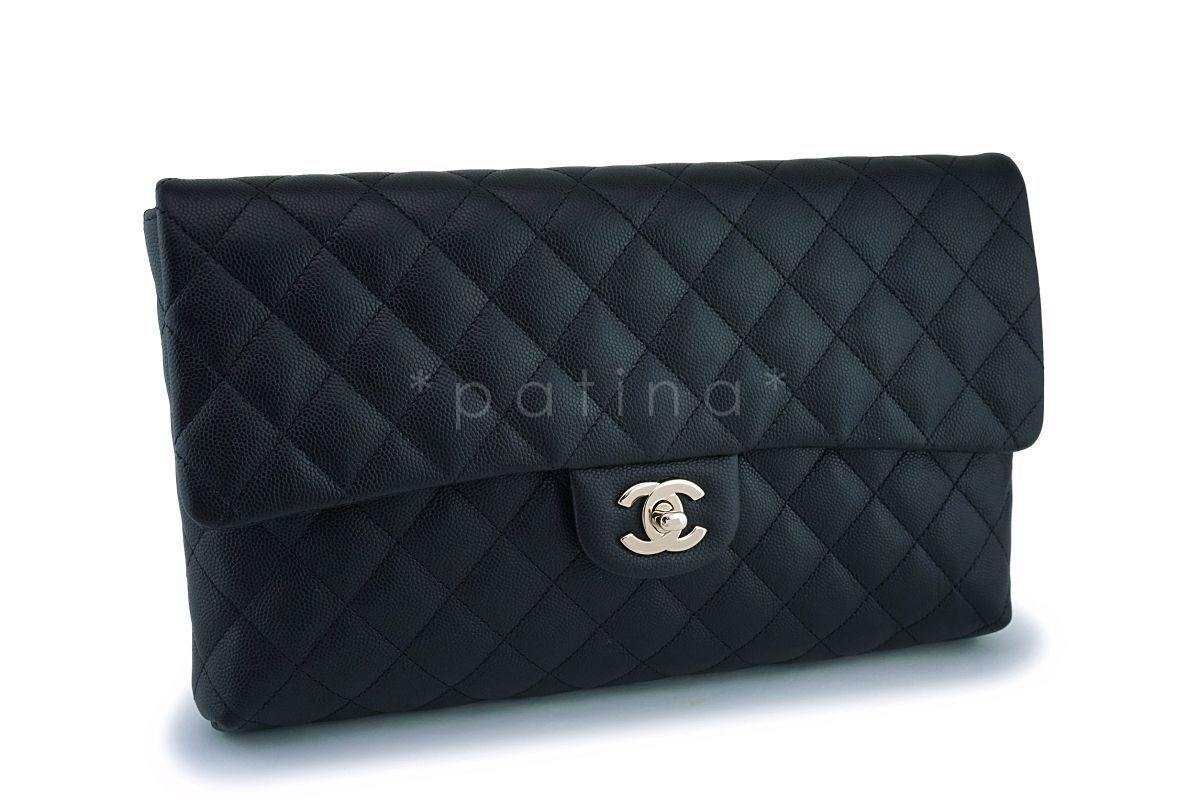 NIB 19B Chanel Black Caviar Timeless Classic Flap Clutch Bag GHW - Image 2