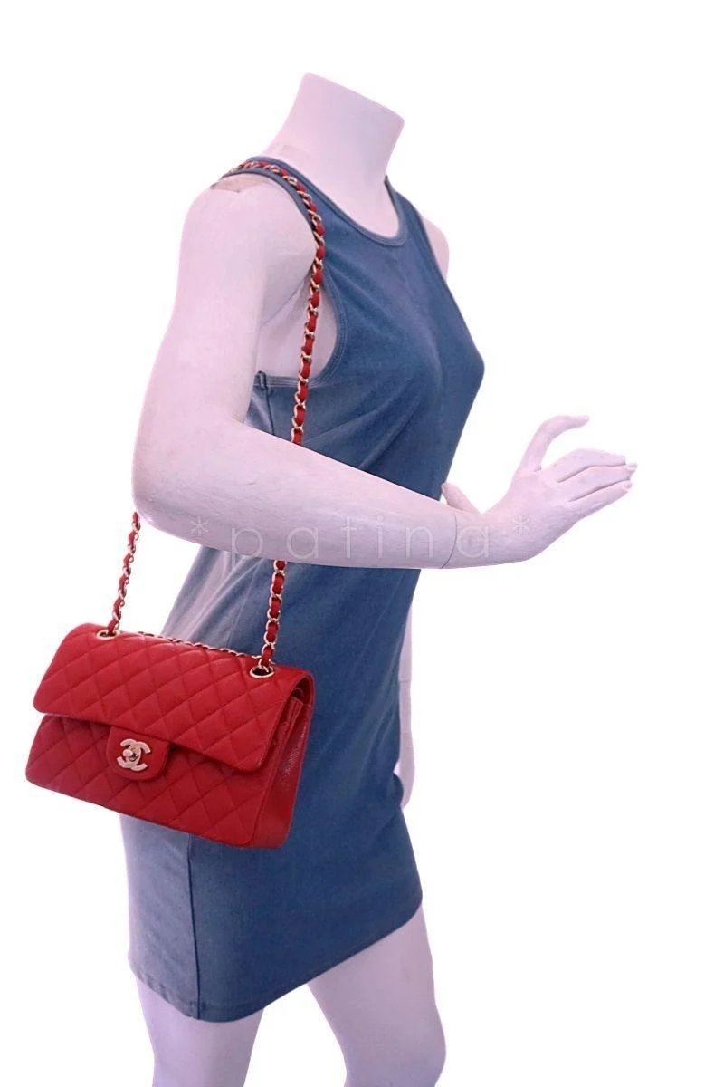 NIB 19B Chanel Red Caviar Small Classic Double Flap Bag GHW - Image 15