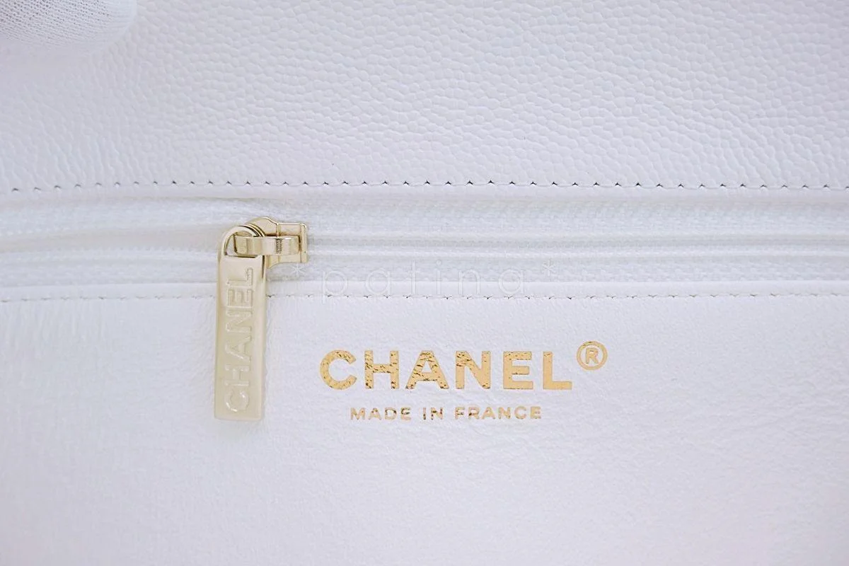 NIB 19B Chanel White Caviar Timeless Classic Flap Clutch Bag GHW - Image 10