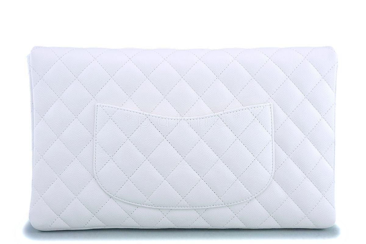 NIB 19B Chanel White Caviar Timeless Classic Flap Clutch Bag GHW - Image 4
