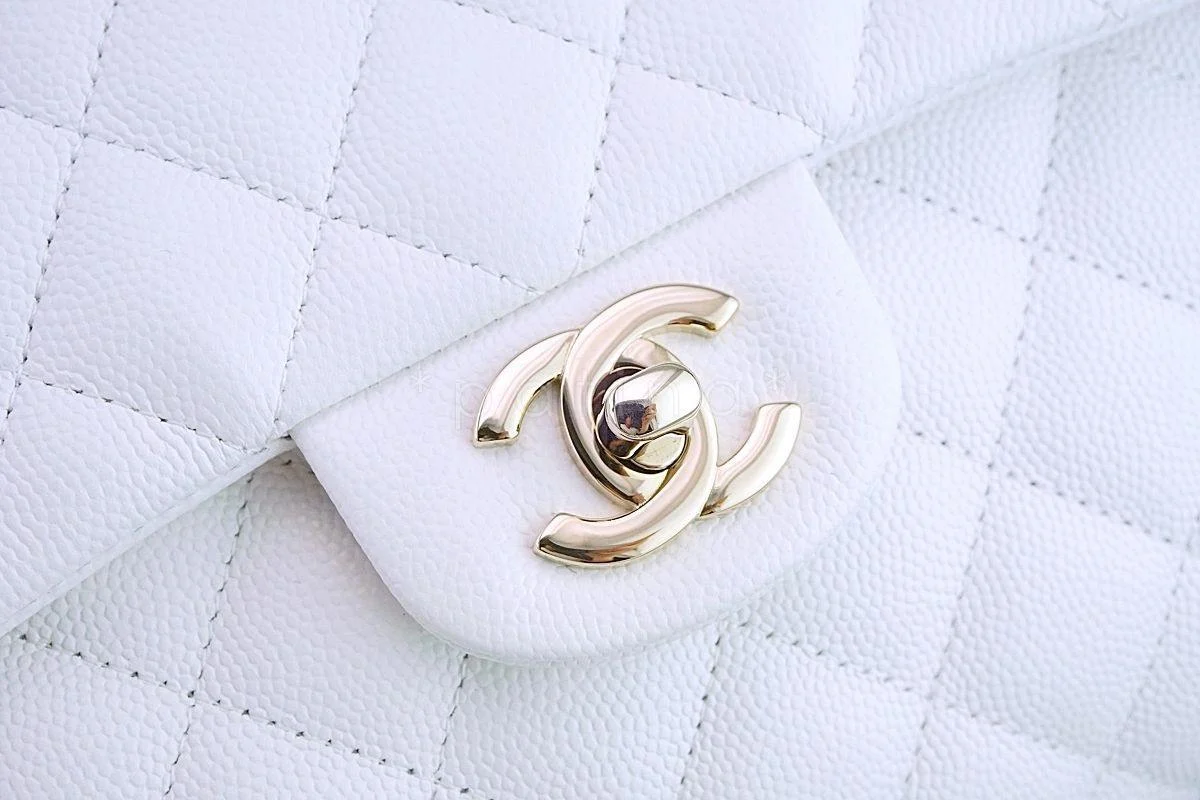 NIB 19B Chanel White Caviar Timeless Classic Flap Clutch Bag GHW - Image 7
