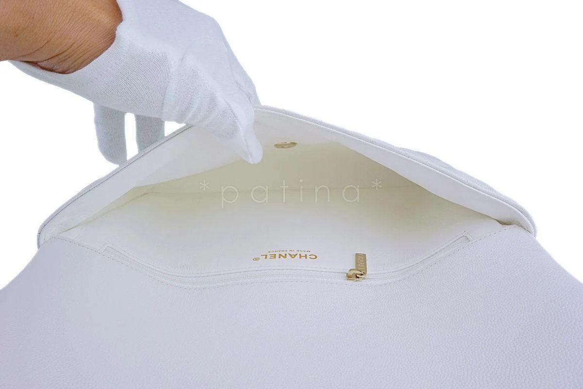 NIB 19B Chanel White Caviar Timeless Classic Flap Clutch Bag GHW - Image 9